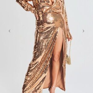 Retrofete Gold Sequin Maxi Skirt